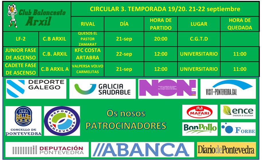 CIRCULAR 3. TEMPORADA 19/20 – 21 Y 22 SEPTIEMBRE